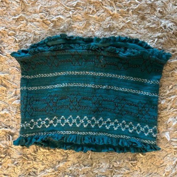 Urban outfitters teal cropped tube top with embroidery - size M - Picture 3 of 3